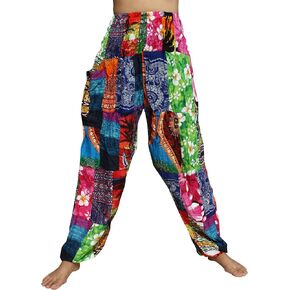 Full Funk Smock Waist Long Rayon Harem Pants in Colorfully Stitched Patchwork