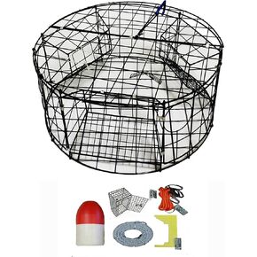 KUFA Vinyl Coated Round Crab Trap & Accessory Kit (100' Lead Core Rope, Caliper,Harness,Bait Case & 11" Red/White Float) CT110+CEC1