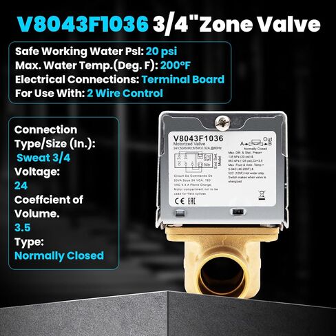 صمام المنطقة V8043F1036، يستبدل رأس استبدال هانيويل V8043F1093 40003916-048/U، المحرك ثنائي الاتجاه 4 أسلاك 24 فولت، مغلق عادة 3/4 اتصال العرق in Kuwait