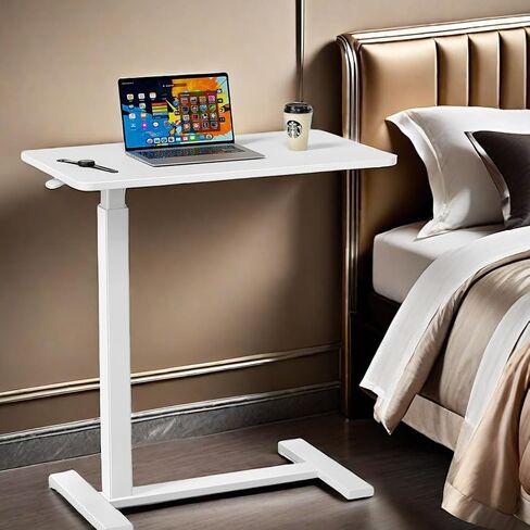 Overbed Bedside Table with Wheels, Mobile Standing Desk Adjustable Height, Modern Portable Rolling Bed Table for Laptop Computer Writing, Hospital & Home Use, White in Saudi Arabia