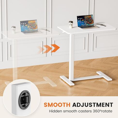Overbed Bedside Table with Wheels, Mobile Standing Desk Adjustable Height, Modern Portable Rolling Bed Table for Laptop Computer Writing, Hospital & Home Use, White in Saudi Arabia