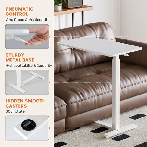 Overbed Bedside Table with Wheels, Mobile Standing Desk Adjustable Height, Modern Portable Rolling Bed Table for Laptop Computer Writing, Hospital & Home Use, White in Saudi Arabia