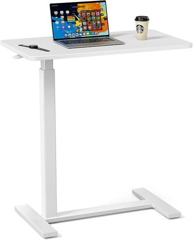 Overbed Bedside Table with Wheels, Mobile Standing Desk Adjustable Height, Modern Portable Rolling Bed Table for Laptop Computer Writing, Hospital & Home Use, White in Saudi Arabia