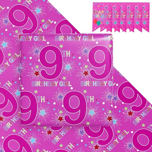 RUSPEPA Birthday Wrapping Paper Sheets with Star and Number 6 Pattern Great for Birthday Gift Wrap, 6 Fold on Sheets Each Set, 27 inches x 19 inches - 6th Birthday Girl in Saudi Arabia