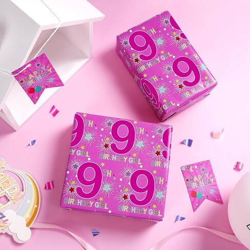 RUSPEPA Birthday Wrapping Paper Sheets with Star and Number 6 Pattern Great for Birthday Gift Wrap, 6 Fold on Sheets Each Set, 27 inches x 19 inches - 6th Birthday Girl in Saudi Arabia