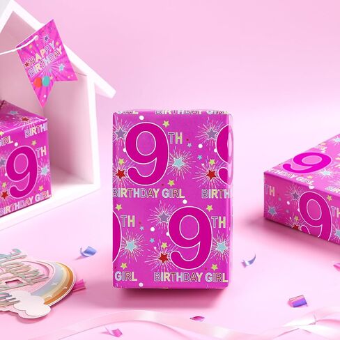 RUSPEPA Birthday Wrapping Paper Sheets with Star and Number 6 Pattern Great for Birthday Gift Wrap, 6 Fold on Sheets Each Set, 27 inches x 19 inches - 6th Birthday Girl in Saudi Arabia