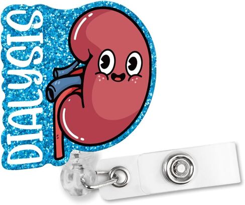 Dialysis Technician Retractable Glitter Irregular Badge Reel with Alligator Clip, Funny Badge Holder Gift for Dialysis Tech Nephrology Kidney Doctor Nurse MD RN Nursing Medical Work Office in Kuwait