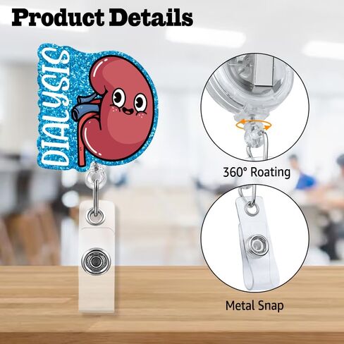 Dialysis Technician Retractable Glitter Irregular Badge Reel with Alligator Clip, Funny Badge Holder Gift for Dialysis Tech Nephrology Kidney Doctor Nurse MD RN Nursing Medical Work Office in Kuwait