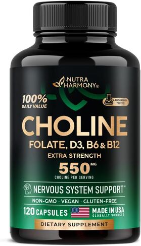 مكمل الكولين NUTRAHARMONY مع حمض الفوليك وفيتامين ب6 - صنع في الولايات المتحدة الأمريكية - 120 كبسولة in Kuwait