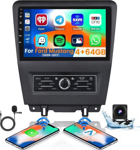 راديو ستيريو للسيارة 2+64G Android 13 لسيارة Ford Mustang 2009-2017، شاشة لمس عالية الدقة 10.1 بوصة مع CarPlay Android Auto، كاميرا احتياطية AHD، وصلة مرآة، GPS، WiFi، FM RDS in Saudi Arabia
