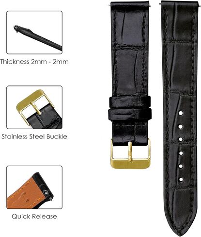 Full Grain Leather Watch Band Men Quick Release Handmade Alligator Crocodile Replacement Watch Strap 18mm 19mm 20mm 21mm 22mm Deployment Buckle in Saudi Arabia