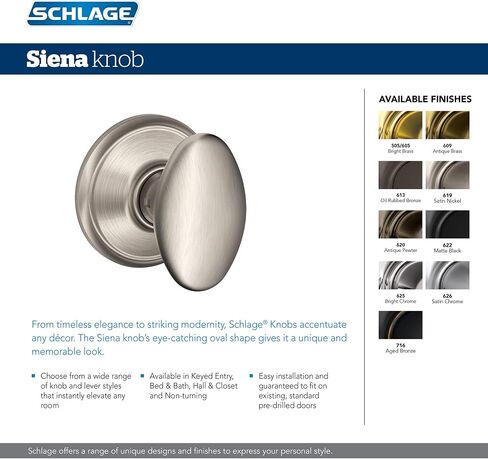 مقبض خصوصية SCHLAGE Siena، وردي أندوفر، نيكل ساتان - FA40DNB619/F40SIE619AND in Saudi Arabia