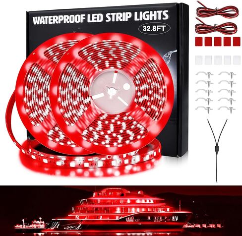 LED Boat Lights 32.8ft (2 Rolls of 16.4ft), LED Boat Strip Lights, Waterproof Boat Interior Light, Pontoon, Bass Boat, Kayak, Jon Boat, Cabin, Deck, Boat Navigation Lights(Red) in Saudi Arabia