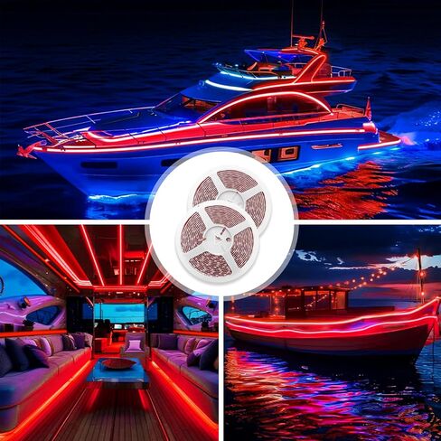 LED Boat Lights 32.8ft (2 Rolls of 16.4ft), LED Boat Strip Lights, Waterproof Boat Interior Light, Pontoon, Bass Boat, Kayak, Jon Boat, Cabin, Deck, Boat Navigation Lights(Red) in Saudi Arabia