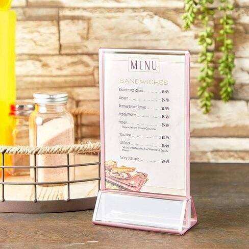 حامل لافتات من الأكريليك الشفاف من Stockroom Plus بحواف ذهبية وردية، حامل رأسي (4 × 6 بوصات، 6 عبوات) in Kuwait