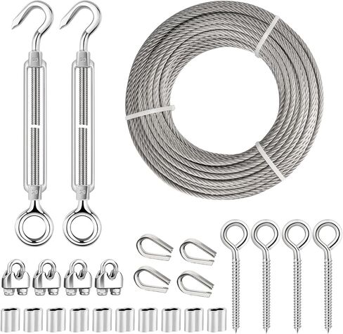 TooTaci 3/16 Stainless Steel Cable, 50ft Wire Rope Kit, 7x19 Strands Aircraft Cable with M8 Turnbuckle, 304 Stainless Steel Turnbuckle Wire Tensioner Kit for Cables Wire, Cable Railing, Shade Sail in Kuwait