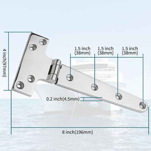 Stainless Steel T Hinges Marine Grade, 4 x 2 inch (100 x 54 mm), 6 x 3 inch (150 x 72 mm), 8 x 4 inch (196 x 97 mm), 316 SS, Boat Hinges with Screws in Saudi Arabia