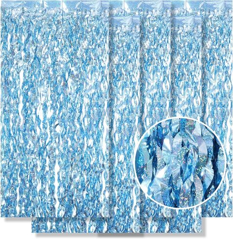 5 Pack Wavy Black Foil Curtain Backdrop 3.2ft x 6.6ft Wavy Tinsel Foil Fringe Curtains Streamer Backdrop Photo Booth Props for Mermaid Birthday Decoration Under The Sea Party Decorations (Black) in Kuwait