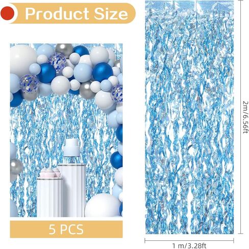 5 Pack Wavy Black Foil Curtain Backdrop 3.2ft x 6.6ft Wavy Tinsel Foil Fringe Curtains Streamer Backdrop Photo Booth Props for Mermaid Birthday Decoration Under The Sea Party Decorations (Black) in Kuwait