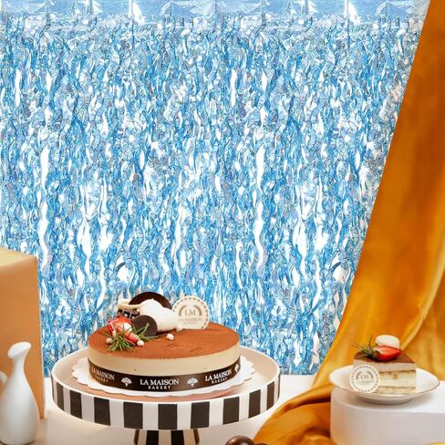 5 Pack Wavy Black Foil Curtain Backdrop 3.2ft x 6.6ft Wavy Tinsel Foil Fringe Curtains Streamer Backdrop Photo Booth Props for Mermaid Birthday Decoration Under The Sea Party Decorations (Black) in Kuwait