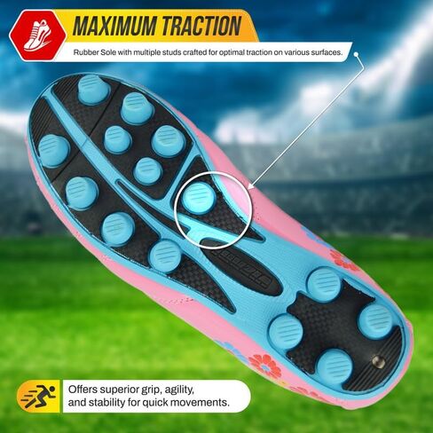 Vizari Blossom Soccer Cleats (9) & Shinguards (S) Combo | Firm Ground Cleats with Superior Traction & Lightweight Shin Guards with Detachable Ankle Protection | Perfect Youth Soccer Set for Performanc in Saudi Arabia