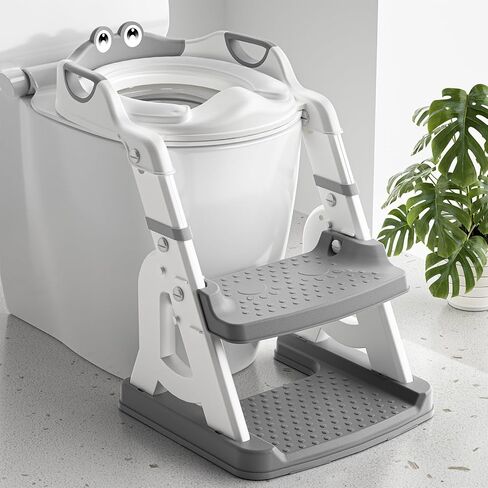 Potty Training Seat, Toddler Toilet Seat for Little Boys Girls, 2-in-1 Potty Training Toilet with Step Stool Ladder Soft Cushioned Seat Splash Guard (Gray) in Saudi Arabia
