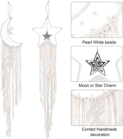uxcell 2 Pcs Star Moon Dreamcatcher Handmade, Home Decor Dream Catcher Macrame Wall Hanging with Pendant Bohemian Home Decorative for Women, Grandma, Friends, Mother Gift (Black) in Saudi Arabia