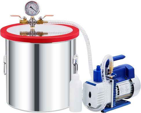 غرفة فراغ سعة 5 جالون مع مجموعة مضخات، طقم غرفة تفريغ الهواء بقوة 1/3 HP 5 CFM، غطاء أكريليك عالي الختم 0.7 بوصة، مثالي لتثبيت الخشب والسيليكونات التفريغ والإيبوكسي والزيوت العطرية in Saudi Arabia