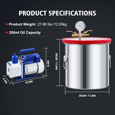 غرفة فراغ سعة 5 جالون مع مجموعة مضخات، طقم غرفة تفريغ الهواء بقوة 1/3 HP 5 CFM، غطاء أكريليك عالي الختم 0.7 بوصة، مثالي لتثبيت الخشب والسيليكونات التفريغ والإيبوكسي والزيوت العطرية in Saudi Arabia