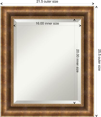 مرآة حائط فنية من أمانتي، مرآة إطار خشبي برونزي ميلانو لتزيين الحائط أو استخدامها كمرآة حمام للحوض (28.5 × 34.5 بوصة) مرآة مشطوفة، مرآة برونزية، مرآة كاجوال من وي، الولايات المتحدة الأمريكية in Kuwait