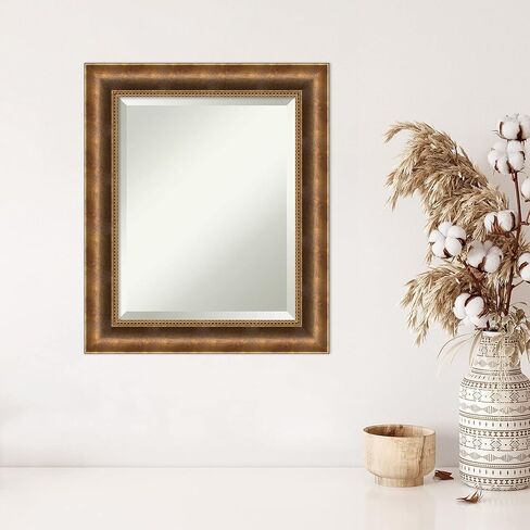 مرآة حائط فنية من أمانتي، مرآة إطار خشبي برونزي ميلانو لتزيين الحائط أو استخدامها كمرآة حمام للحوض (28.5 × 34.5 بوصة) مرآة مشطوفة، مرآة برونزية، مرآة كاجوال من وي، الولايات المتحدة الأمريكية in Kuwait