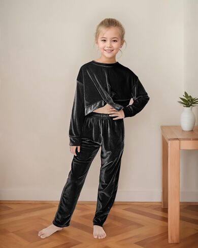 مجموعة بدلات رياضية للفتيات من JiAmy مكونة من قطعتين وسراويل رياضية وسترات رياضية للأطفال من عمر 5-12 سنة in Kuwait