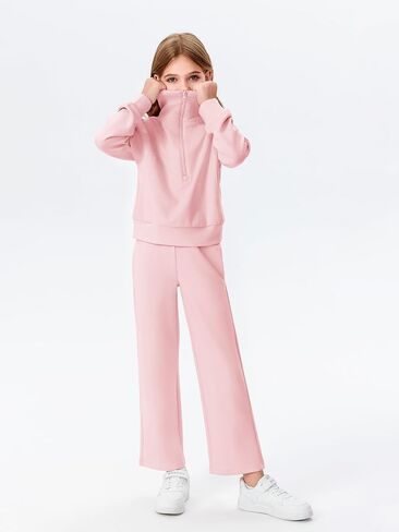 Haloumoning Girls 2 Piece Outfits Sweatsuit Half Zip Long Sleeve Sweatshirts Sweatpants Tracksuit Sets 5-14 years in Saudi Arabia