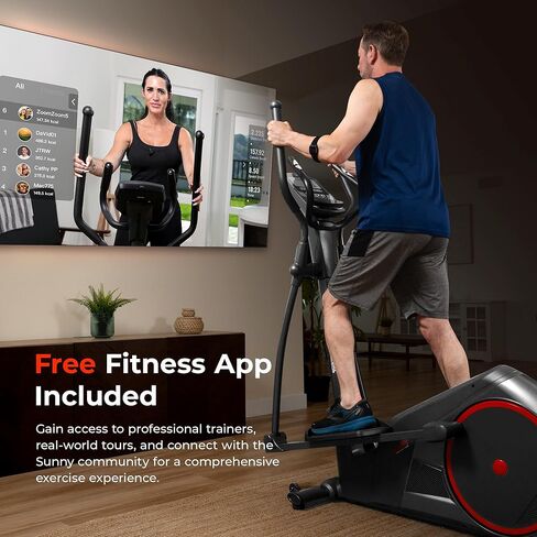 جهاز تدريب بيضاوي الشكل من شركة Sunny Health & Fitness Smart Endurance مع خطوة ممتدة، جهاز تمرين القلب المنزلي وجهاز تدريب لكامل الجسم، وصلة بلوتوث حصرية لتطبيق SunnyFit، خطوة اختيارية مقاس 14 بوصة و18 بوصة in Kuwait