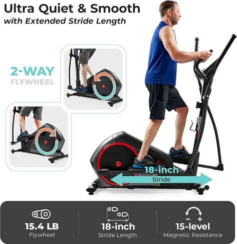 جهاز تدريب بيضاوي الشكل من شركة Sunny Health & Fitness Smart Endurance مع خطوة ممتدة، جهاز تمرين القلب المنزلي وجهاز تدريب لكامل الجسم، وصلة بلوتوث حصرية لتطبيق SunnyFit، خطوة اختيارية مقاس 14 بوصة و18 بوصة in Kuwait