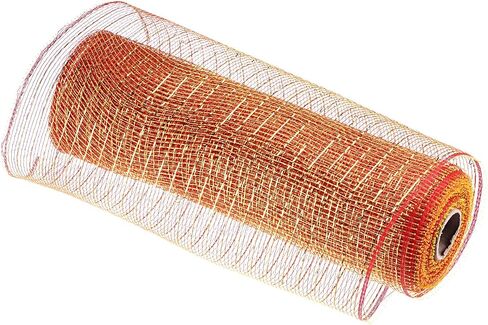MECCANIXITY PP Burlap Mesh 10 Inch x 10 Yard Tinsel Foil Stripe Wrapping Ribbon for Home Outdoor Wreath Decoration, 1 Roll (Light Red+Gold) in Kuwait