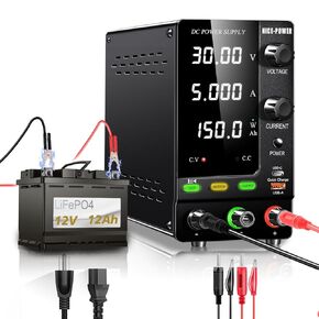 NICE-POWER DC Power Supply Variable 30V 5A, 150W LiFePO4 Nickel-Metal Lithium Ion Hydride Battery Charger 6V 12V 24V Battery Charging DC Power Supply with Output Switch/OCP Function/Quick Charge Port