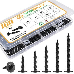 160Pcs #8 Modified Truss Head Wood Screws Assortment Kit, Stainless Steel 410 Quick Metal,Black Zinc Plated,Self Tapping Screws, 6 Sizes (1/2", 3/4", 1", 1-1/4", 1-1/2", 2")