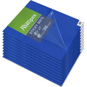 AAwipes Sticky Mat 18" x 24" 10 Packs, 30 Sheets/Packs, 300 Sheets Total Blue Tacky Pads for Cleanroom Laboratory Hospital Construction Pets