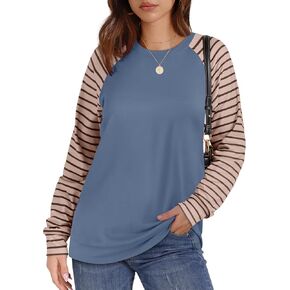 Saloogoe Womens Sweatshirt Color Block Striped Fall Fashion 2024 Long Sleeve Shirts Trending Now in Kuwait