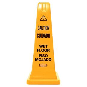 Rubbermaid Commercial Products "Caution Wet Floor" Safety Cone, 25-Inch, Yellow, Multi-Lingual Warning Sign for Grocery Stores/Office/Restaurant/Malls