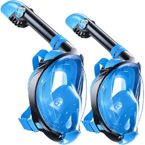 Greatever G2 Adults Kids Full Face Snorkel Mask 2 Pcs,Snorkeling Gear with Latest Dry Top System,Foldable 180 Degree Panoramic View,Safe Breathing,Anti-Leak&Anti-Fog Snorkeling Mask with Camera Mount