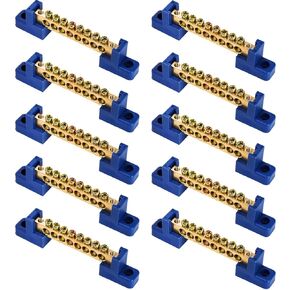 TOPZEA 10 Pack Terminal Bus Bar, 8 Positions Screw Brass Terminal Grounding Strip Bus Bar for Car Boat Marine Ground Electrical Power Distribution, Blue