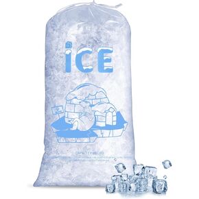Plastic Ice Bags 10 Lb with Drawstring, 100ct Bear Printed Heavy-Duty Ice Bags Reusable Ice Cube Bags for Ice Machine, Portable Storage