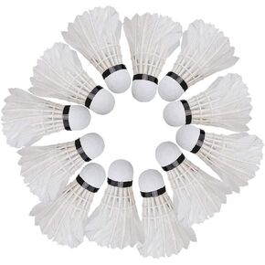 12Pcs White Goose Feather Badminton Shuttlecocks, High Speed Badminton Birdies Balls Model for Training and Competition