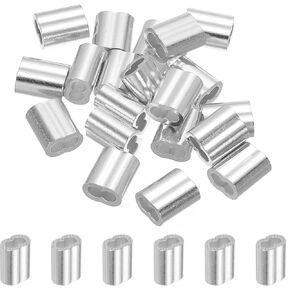 uxcell 5/16" 8mm Aluminum Crimping Loop Sleeve Double Ferrule for Wire Rope Cable Line End, Silver 20pcs