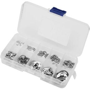 120Pcs E Clip Retaining Snap Opening Ring Circlip Kit, 10 Size 1.5/2/3/4/5/6/7/8/9/10mm with Plastic Box, 304 Stainless Steel E Clips Assortment Kit