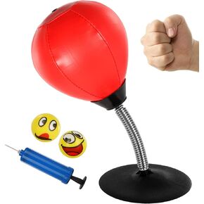 Goldboy Desktop Punching Bag for Stress Buster, Suction Punching Bag with Big Stand and 2 Extra Stress Relief Balls, Mini Punching Bag for Desk with Stand, Boxing Reflex Punching Bag (Red)