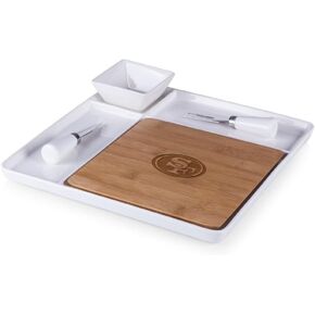 PICNIC TIME NFL Peninsula Cutting Board & Serving Tray - Cheese Board - Charcuterie Board - Appetizer Plate, Bamboo & White Ceramic