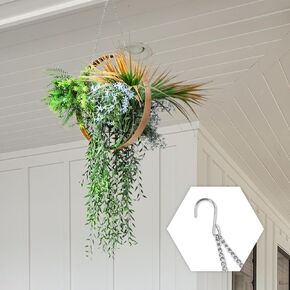 1 Pack Artificial Faux Hanging Plants with Gold Frame Fake Greenery Flowers with Adjustable Chaining for Home Balcony Yard Patio Indoor Outdoor Wall Decor (Green Blue)